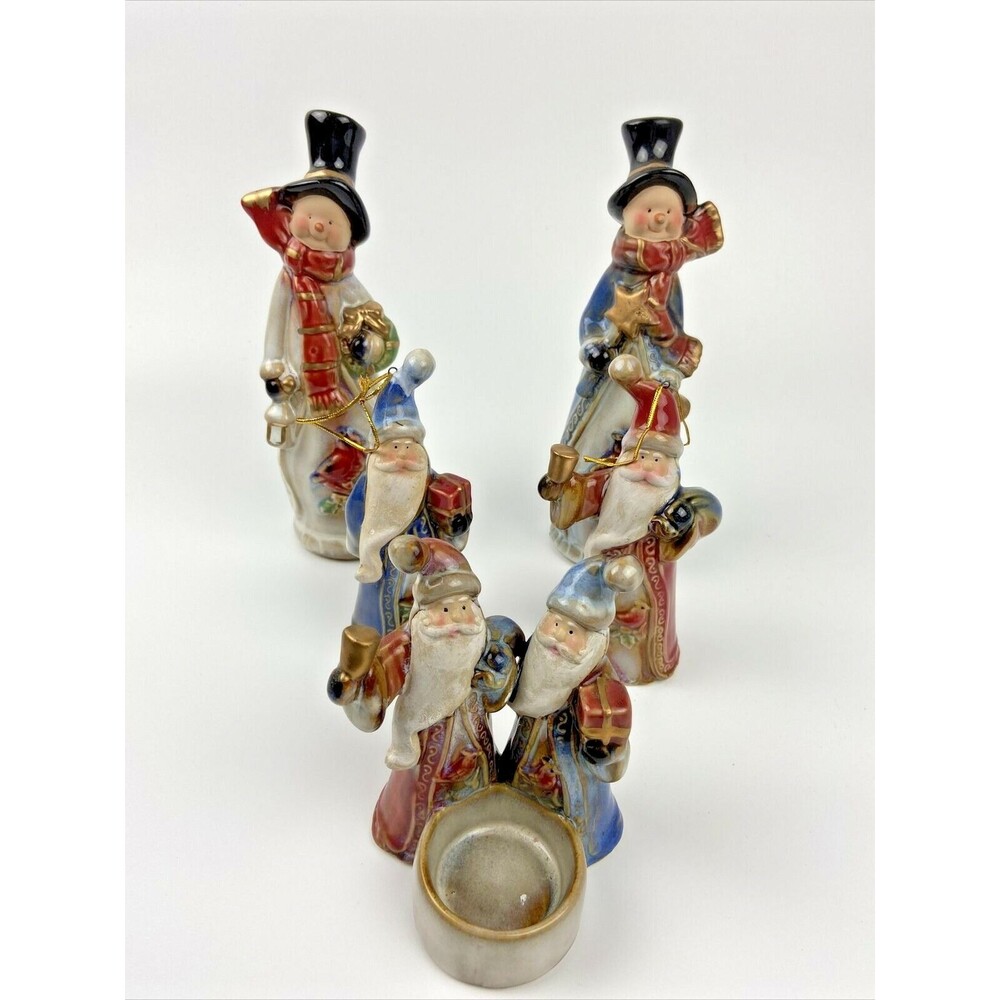 Porcelain Xmas Decor Lot of 5 Ornaments Bells Figurines Votive Santa Snowman